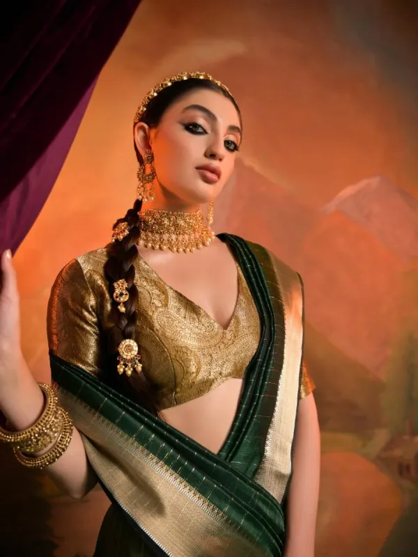 Heritage Weave Moss Silk Saree - Image 14