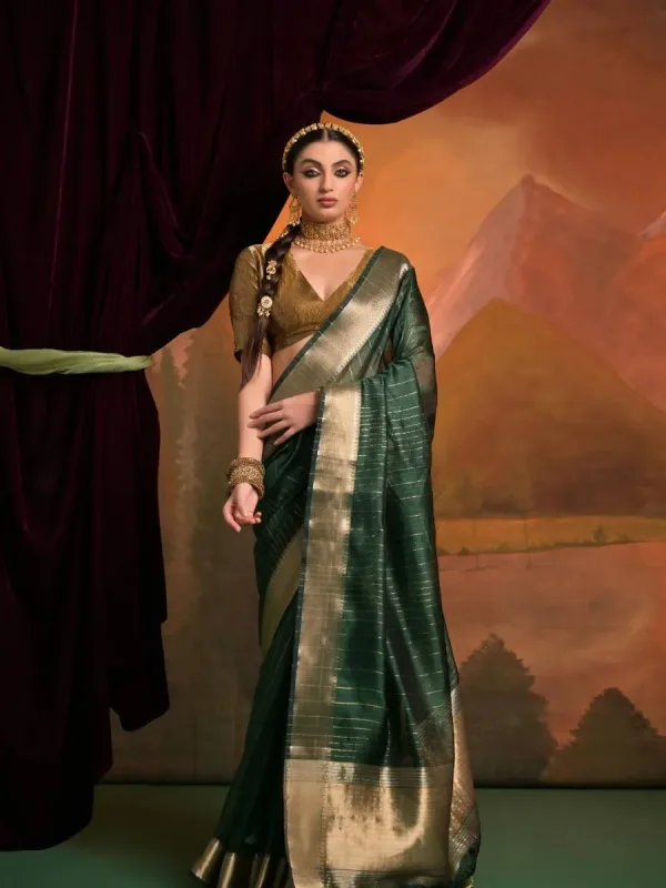 Heritage Weave Moss Silk Saree - Image 16