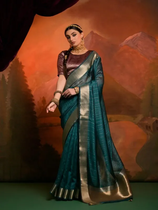 Heritage Weave Moss Silk Saree - Image 3