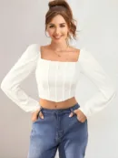Square Neck Ribbed Corset-Style Knit Top