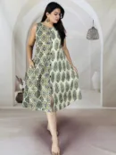 Block Print Sleeveless Rayon A-Line Dress