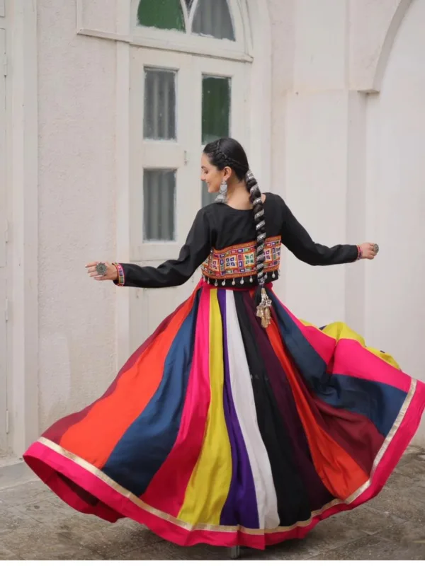 Navratri Special Multicolour Koti Style Chaniya Choli with Embroidery & Mirror Work - Image 9