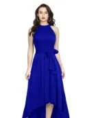 Sleeveless High-Low Hem Fit & Flare Maxi Dress with Waist Tie