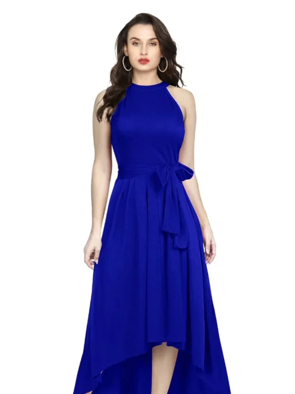 Sleeveless High-Low Hem Fit & Flare Maxi Dress with Waist Tie - Image 2