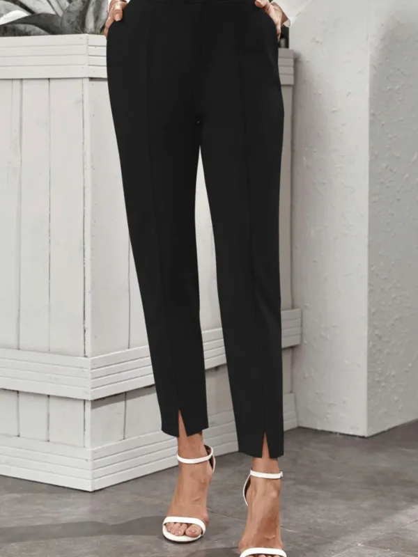Front Slit Ankle-Length Knit Pants - Image 3