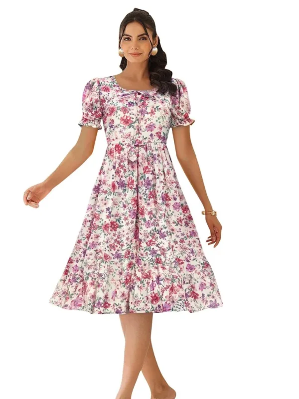 Floral Breeze Puff Sleeve Midi Dress
