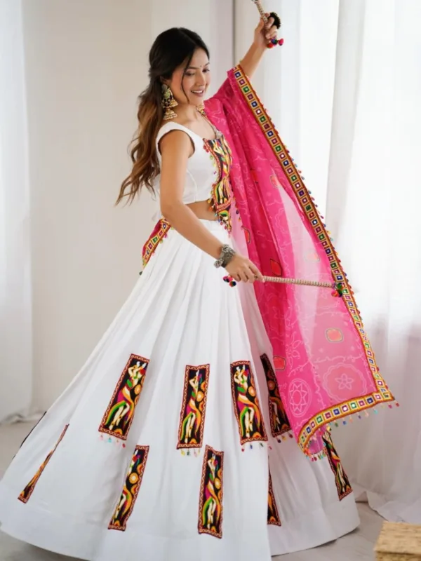 Gamthi Thread Work Rayon Lehenga Set with Digital Print Dupatta - Image 6
