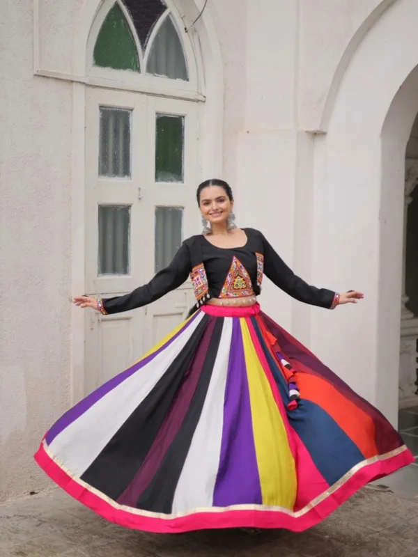 Navratri Special Multicolour Koti Style Chaniya Choli with Embroidery & Mirror Work - Image 8