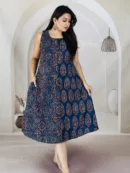 Block Print Sleeveless Rayon A-Line Dress