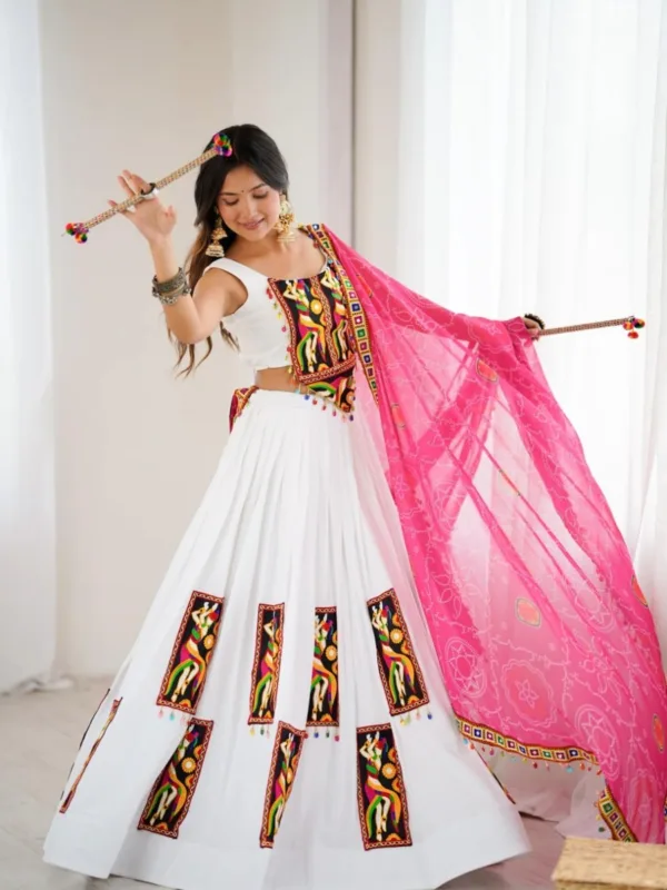 Gamthi Thread Work Rayon Lehenga Set with Digital Print Dupatta - Image 2
