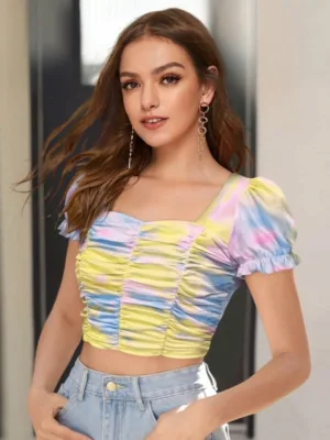 Super Softy Ruched Tie-Dye Crop Top