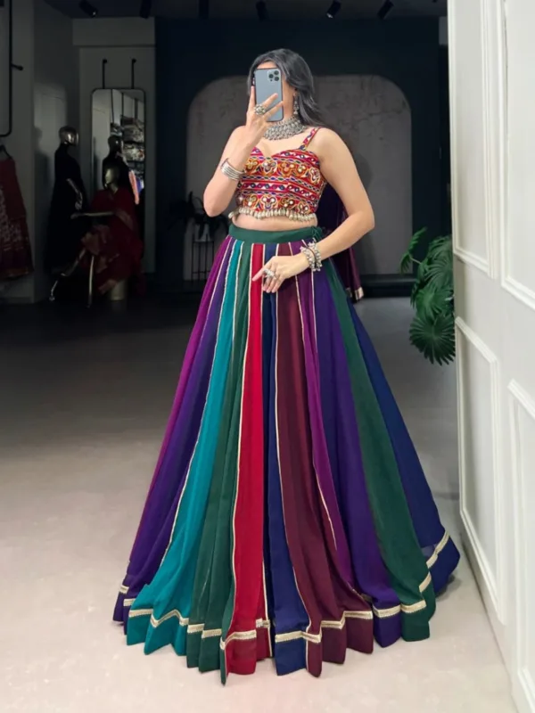 Multi-Shaded Georgette Lehenga with Gamthi Mirror Work Blouse - Image 2