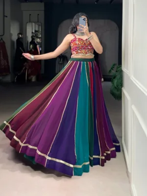 Multi-Shaded Georgette Lehenga with Gamthi Mirror Work Blouse