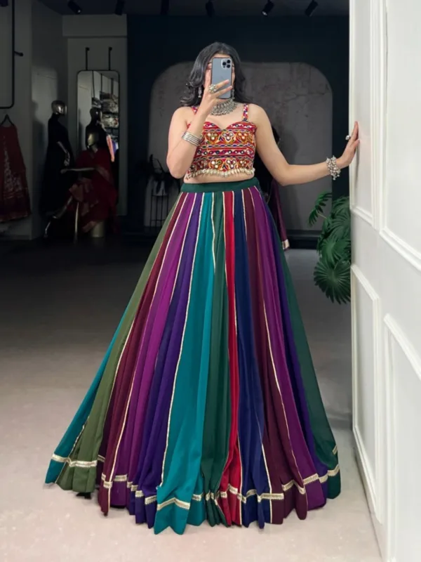 Multi-Shaded Georgette Lehenga with Gamthi Mirror Work Blouse - Image 3