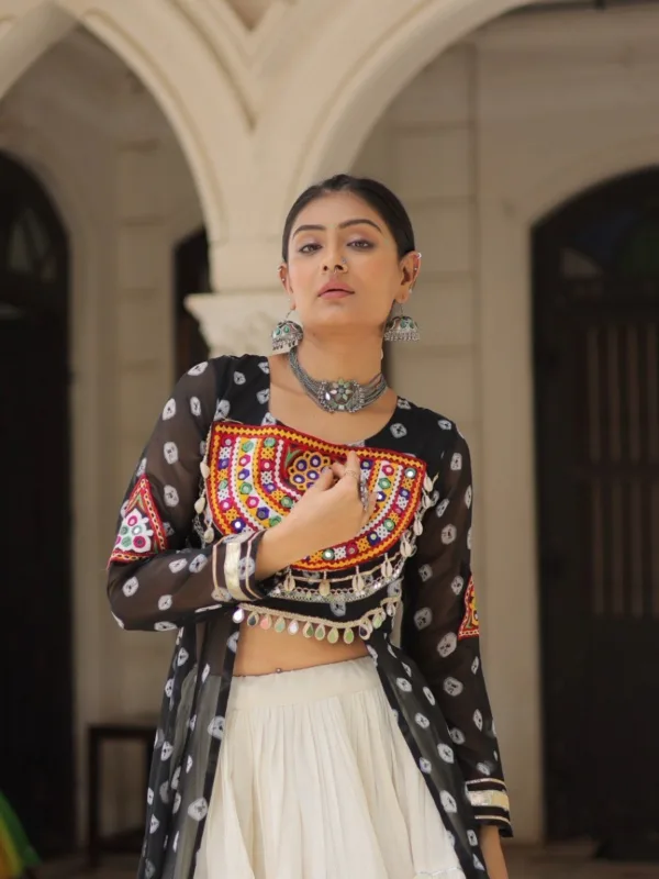 Kutchi Bandhani Fusion Set – Kurti with Kora Cotton Lehenga - Image 2