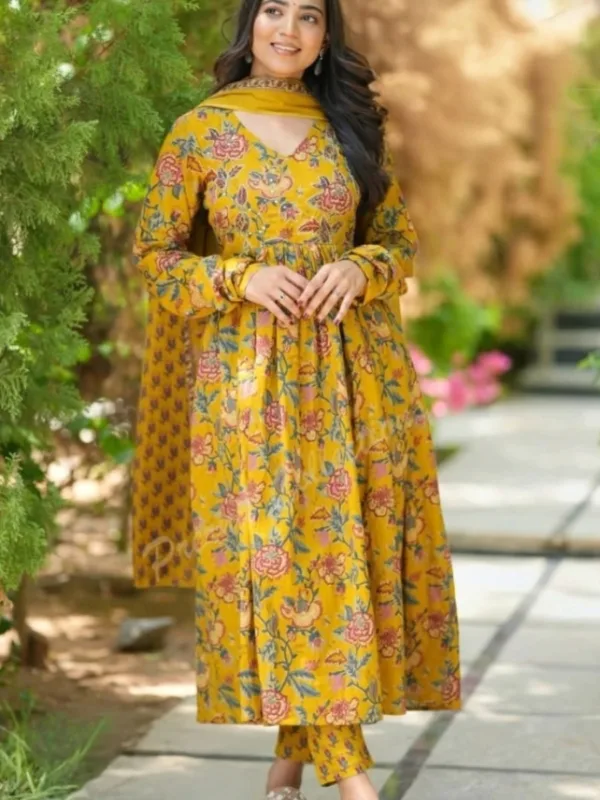 Floral Print Anarkali Set with Dupatta - Image 5