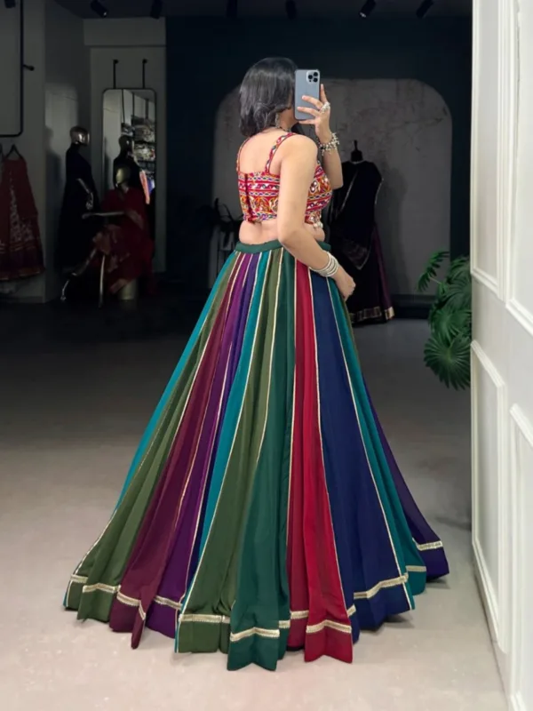 Multi-Shaded Georgette Lehenga with Gamthi Mirror Work Blouse - Image 6
