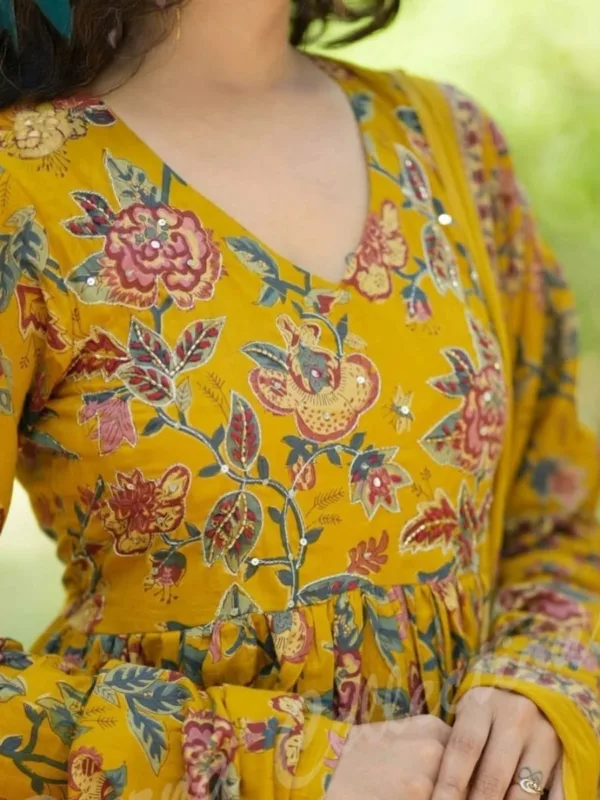 Floral Print Anarkali Set with Dupatta - Image 4