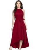 Sleeveless High-Low Hem Fit & Flare Maxi Dress with Waist Tie