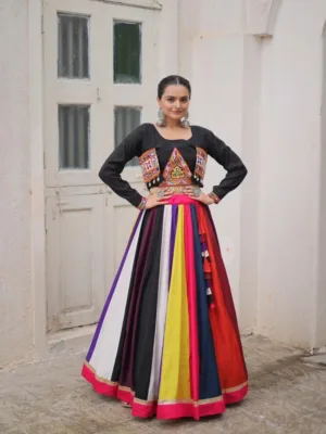 Navratri Special Multicolour Koti Style Chaniya Choli with Embroidery & Mirror Work