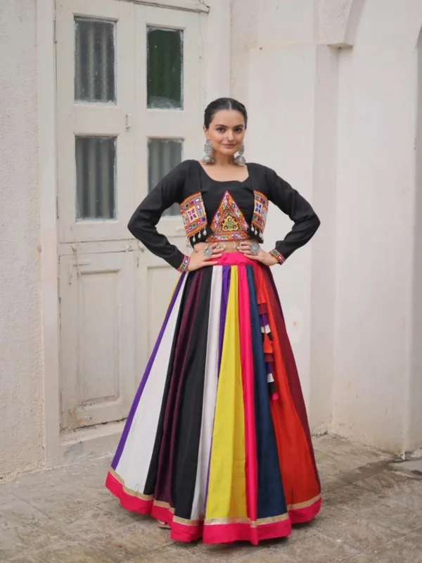 Navratri Special Multicolour Koti Style Chaniya Choli with Embroidery & Mirror Work