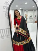 Navratri Special Red & Black Gamthi Cotton Chaniya Choli with Dupatta