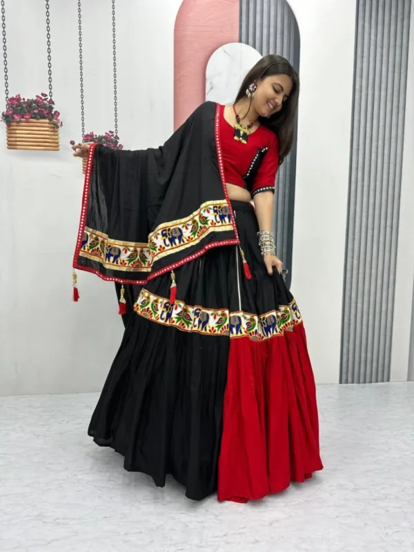 Navratri Special Red & Black Gamthi Cotton Chaniya Choli with Dupatta - Image 3