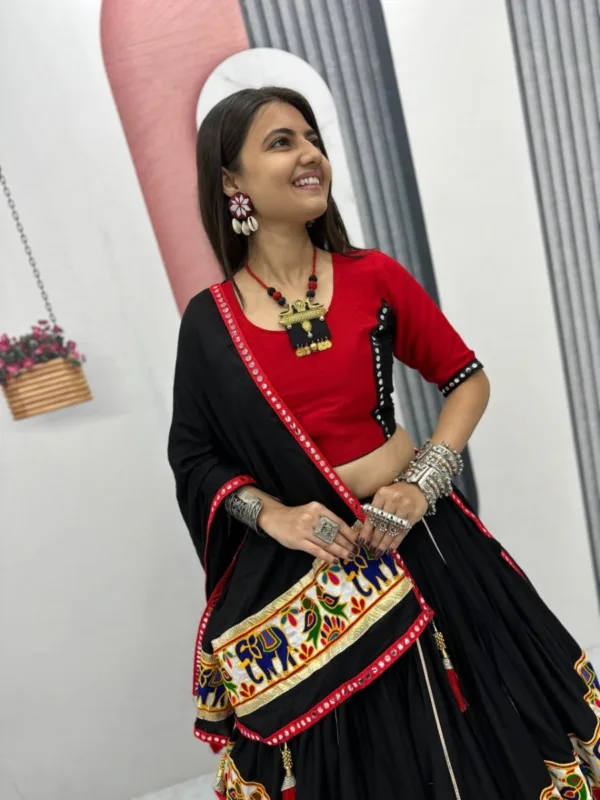 Navratri Special Red & Black Gamthi Cotton Chaniya Choli with Dupatta - Image 4