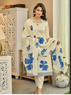 Floral Elegance Cream Kurta Set