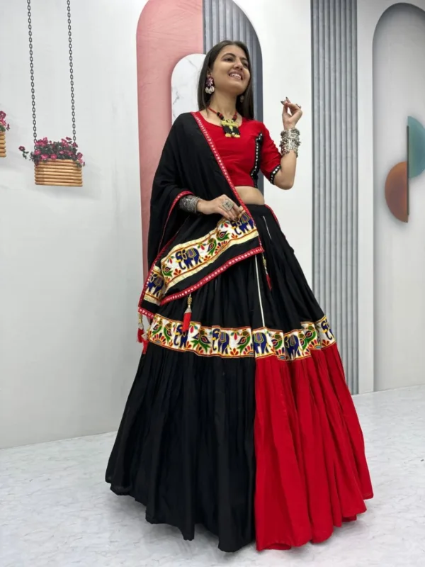 Navratri Special Red & Black Gamthi Cotton Chaniya Choli with Dupatta - Image 6
