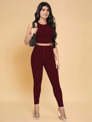 Women's Stylish Houndstooth Co-Ord Set (Top & Pant)