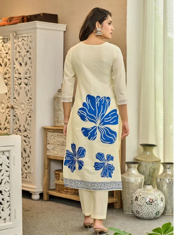 Floral Elegance Cream Kurta Set - Image 3
