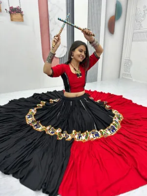 Navratri Special Red & Black Gamthi Cotton Chaniya Choli with Dupatta