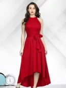 Sleeveless High-Low Hem Fit & Flare Maxi Dress with Waist Tie