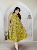 Block Print Sleeveless Rayon A-Line Dress