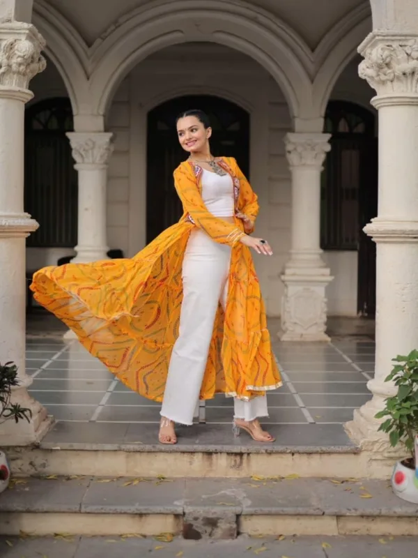 Bandhani Print Kutchi Patchwork Shrug in Faux Georgette - Image 7