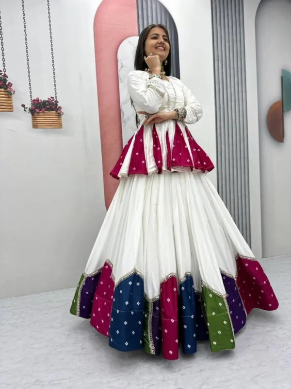 Navratri Special Multicolor Cotton Bandhani Patchwork Kediyu with Lehenga - Image 3