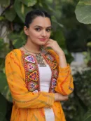Bandhani Print Kutchi Patchwork Shrug in Faux Georgette