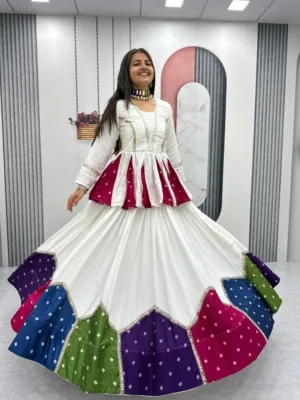 Navratri Special Multicolor Cotton Bandhani Patchwork Kediyu with Lehenga