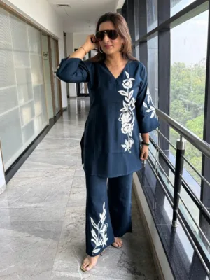 Graceful Bloom Embroidered Cotton Co-ord Set
