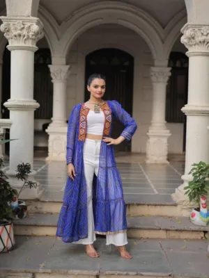 Bandhani Print Kutchi Patchwork Shrug in Faux Georgette