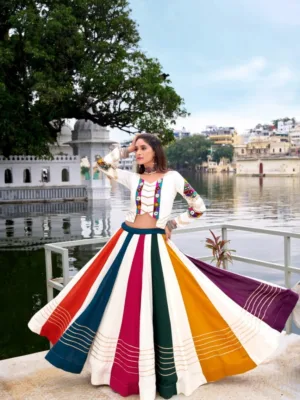 Navratri Special Multi-Stripe Gamthi Work Lehenga Choli
