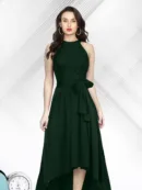Sleeveless High-Low Hem Fit & Flare Maxi Dress with Waist Tie