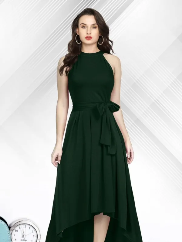 Sleeveless High-Low Hem Fit & Flare Maxi Dress with Waist Tie - Image 7