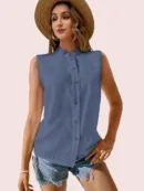 Classic Sleeveless Button-Down Viscose Top
