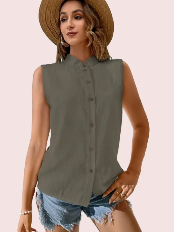 Classic Sleeveless Button-Down Viscose Top - Image 2