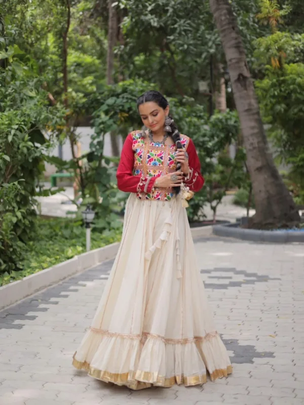 Navratri Special Pure Rayon Gamthi Work Lehenga Set - Image 5