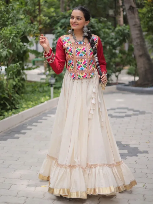 Navratri Special Pure Rayon Gamthi Work Lehenga Set - Image 6