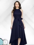 Sleeveless High-Low Hem Fit & Flare Maxi Dress with Waist Tie