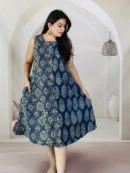 Block Print Sleeveless Rayon A-Line Dress
